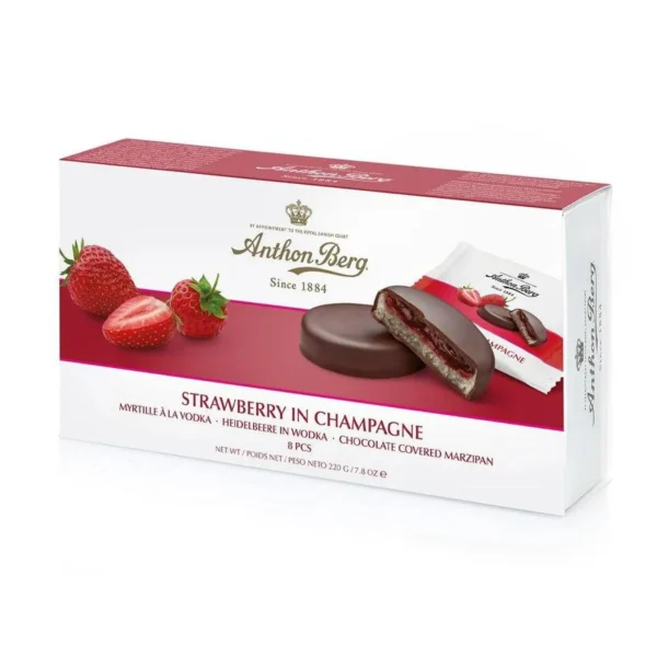 Anthon Berg Chocolate Covered Marzipan Dessert Strawberry in Champagne Flavor 220g / 8oz